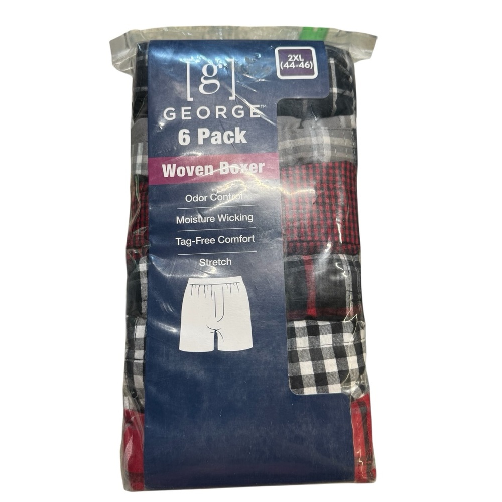 George NWT Mens Black/Red Woven Boxers Comfortable‎ 6 Pack Sz XL sealed package